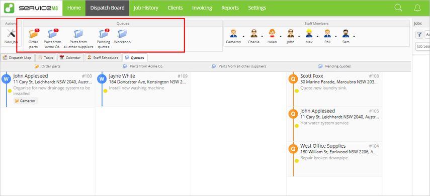 example of different coloured folders for types of queues