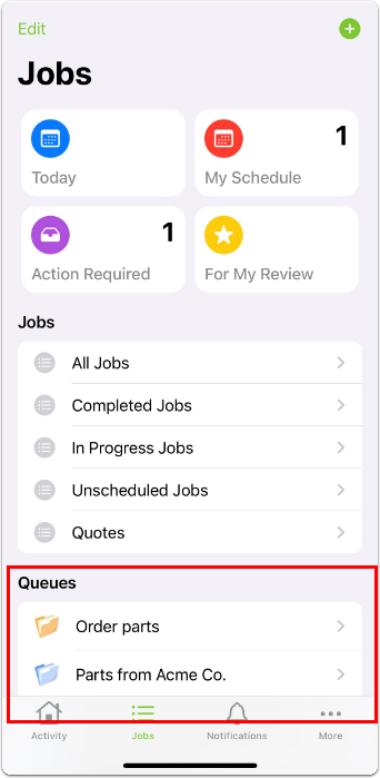 queue folders shown in app