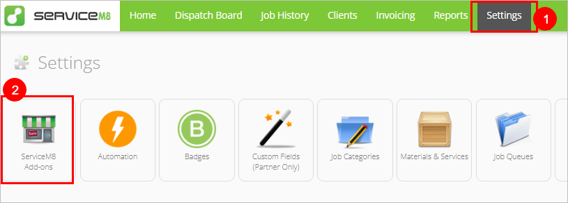 settings > ServiceM8 add-ons
