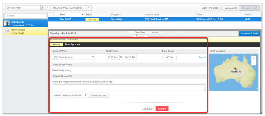 After the staff member clocks out in ServiceM8, a timesheet is created in Deputy.