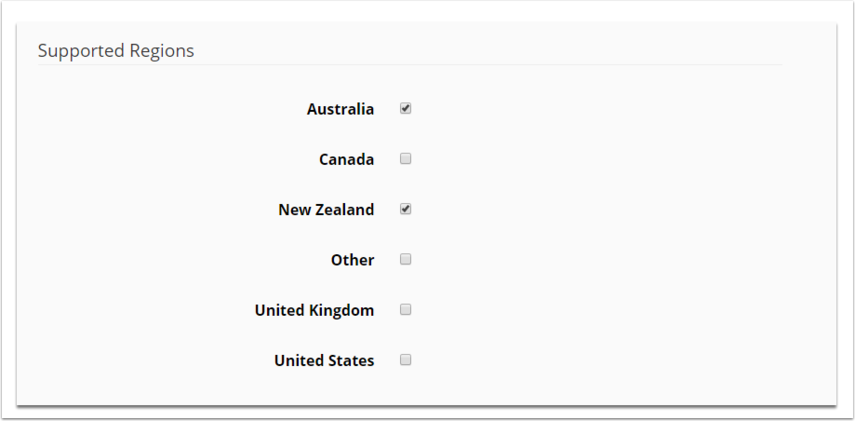 Selecting supported regions for the form