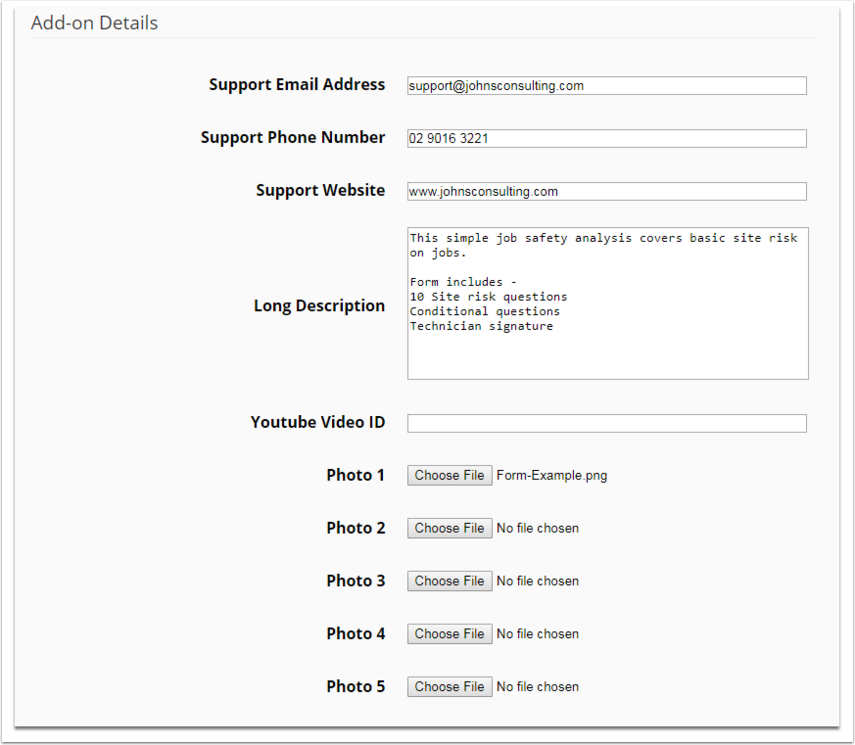 Additional form listing details fields