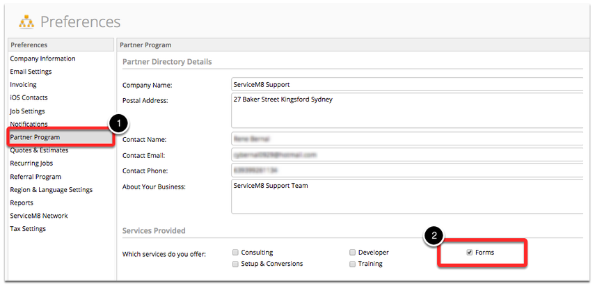Selecting Forms as Services Provided in Partner Program