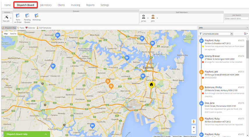 Dispatch board – Using the map