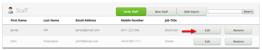 Select a staff member, then click Edit
