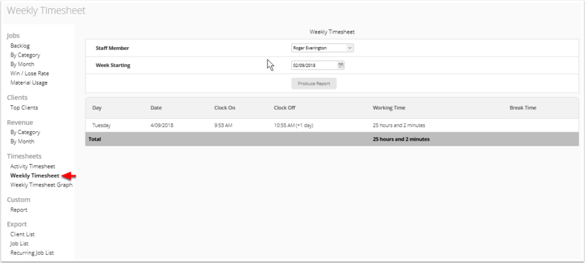 Weekly Timesheet report