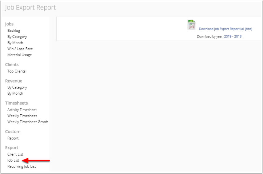 Job List Export report
