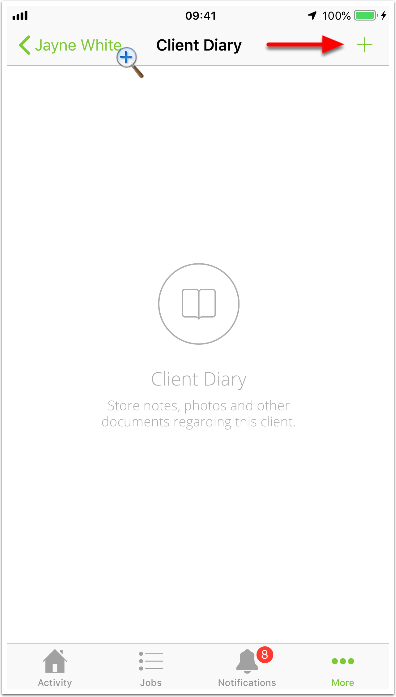 Adding notes to client diary in app