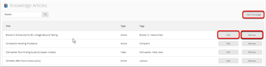 Knowledge articles management view online