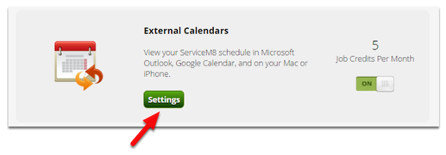 Click Settings to get your external calendar link (URL)
