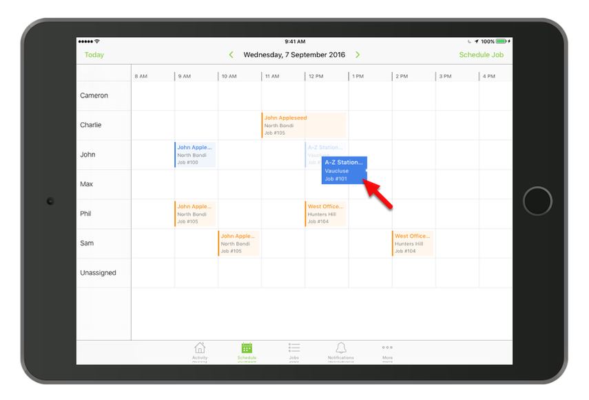 You can reassign or reschedule bookings by dragging and dropping