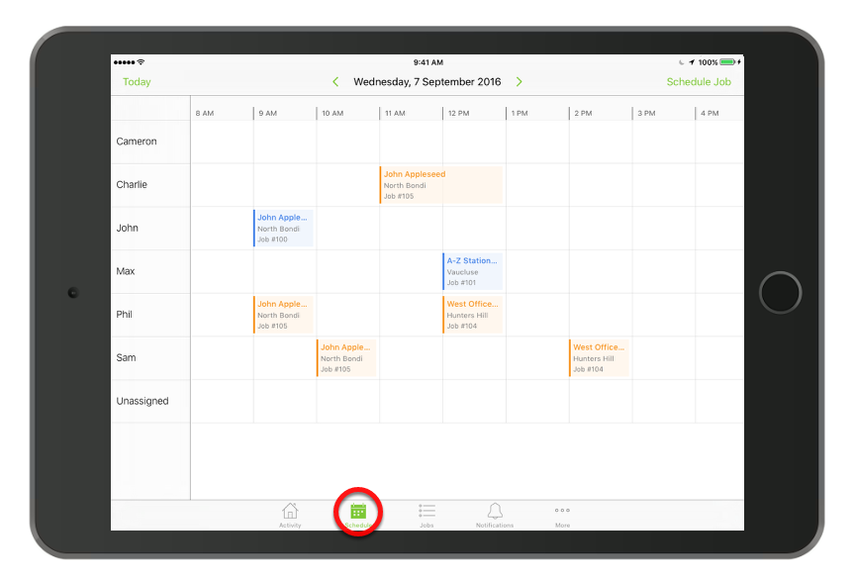 Tap Schedule to see all your staff members' bookings