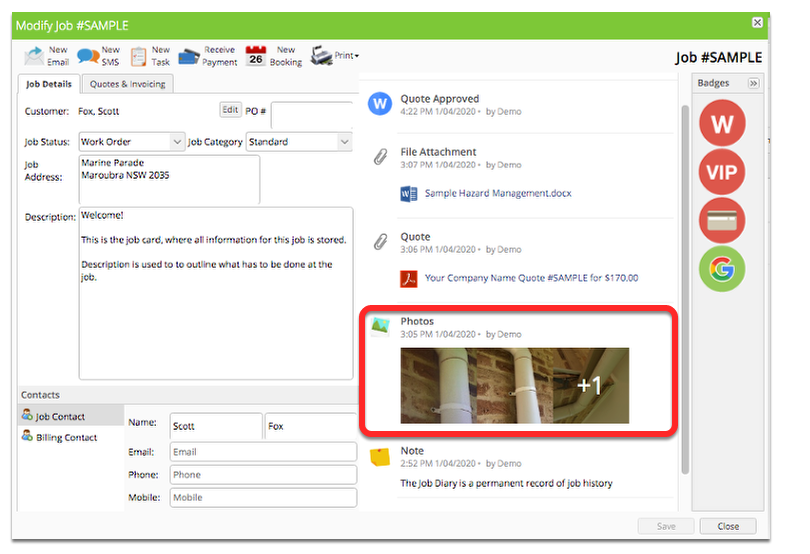 For the photo or video, click on it to launch the photo/video viewer.