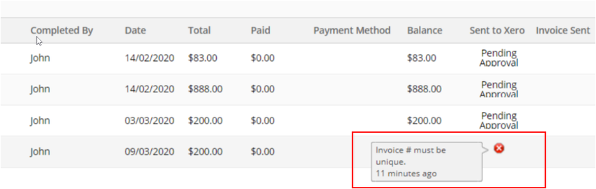 “Invoice # must be unique” error