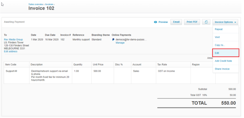 Editing an invoice number