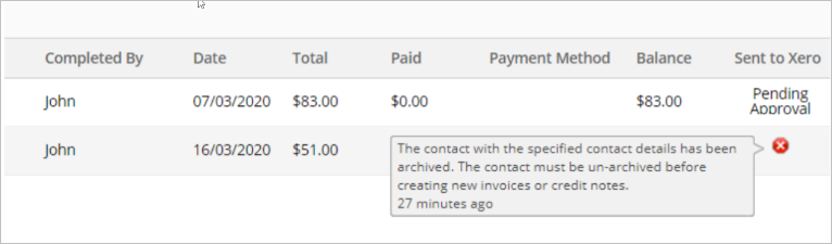 Contact archiving error in Xero
