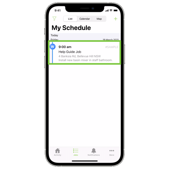 Opening a job card in the app