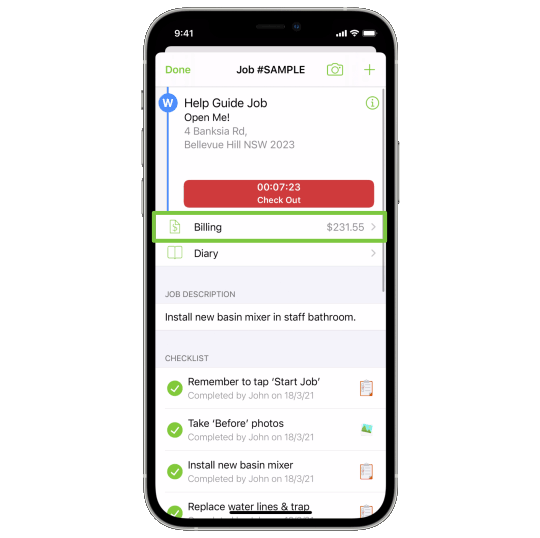 Adding billable items and materials