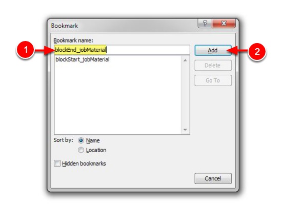 adding blockend bookmark