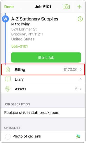 selecting Billing on the app