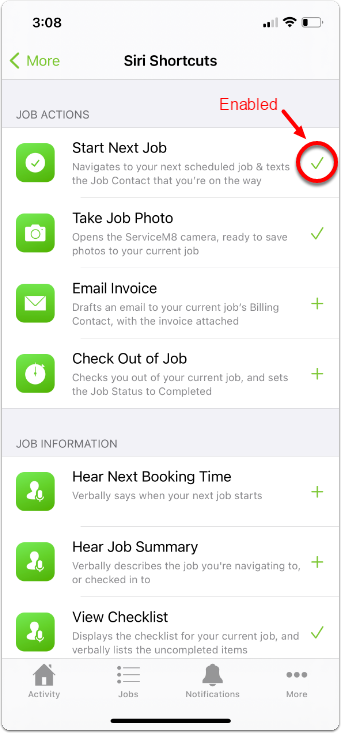 enabled shortcut