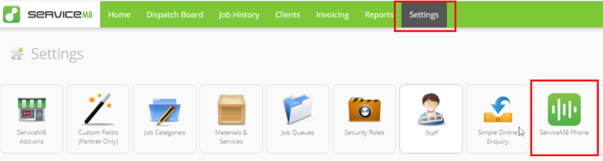 settings to ServiceM8 Phone