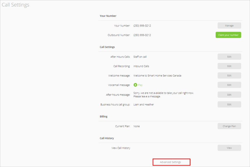 call settings to advanced settings