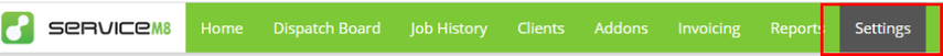 click Settings from Online Dashboard