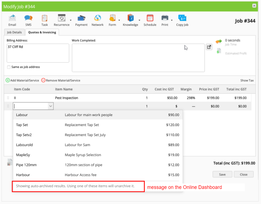 showing auto-archived results - dashboard