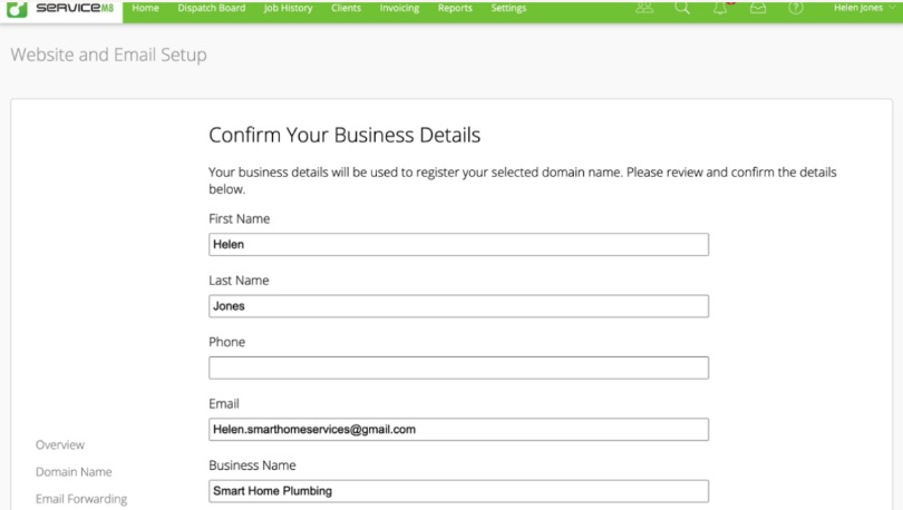 confirm busines details