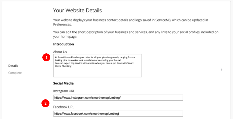 website details