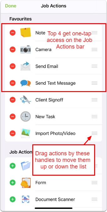 editing job actions bar
