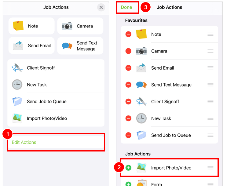 edit actions add import photo