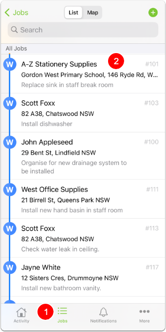 list of jobs in app