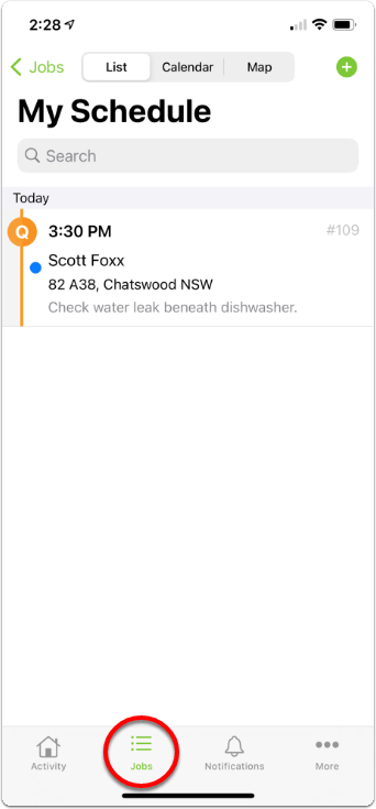 tap jobs from my schedule page