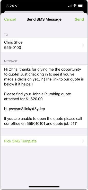sms quote template