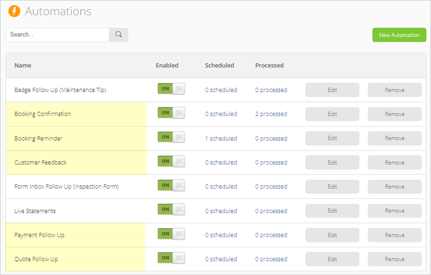 sample list of automations
