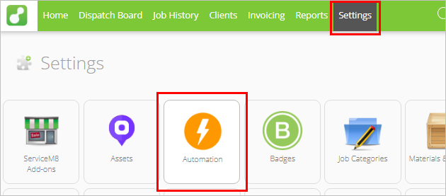 opening automation from settings