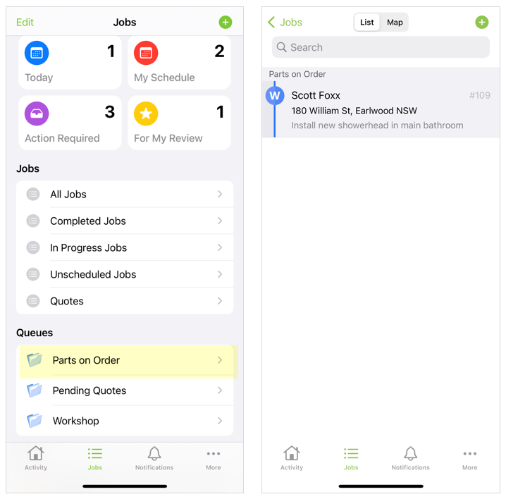 job in queue in app