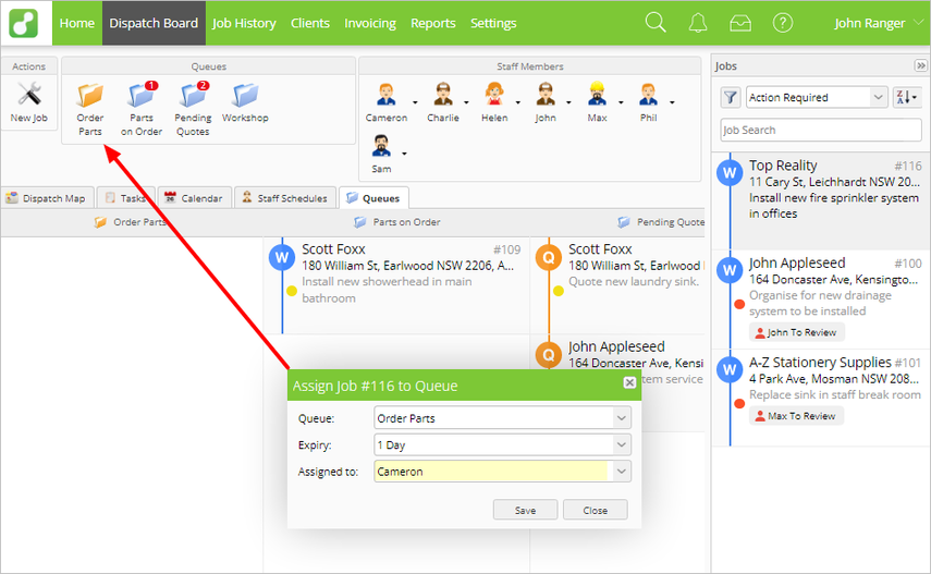 Assigning a job to an assignable queue