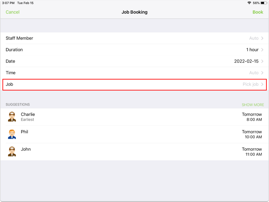 job number field in ipad