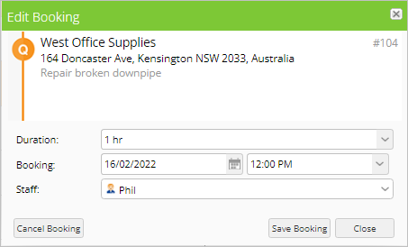 Edit Booking window