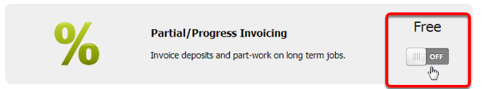 Tick the Partial/Progress Invoicing add-on to activate it