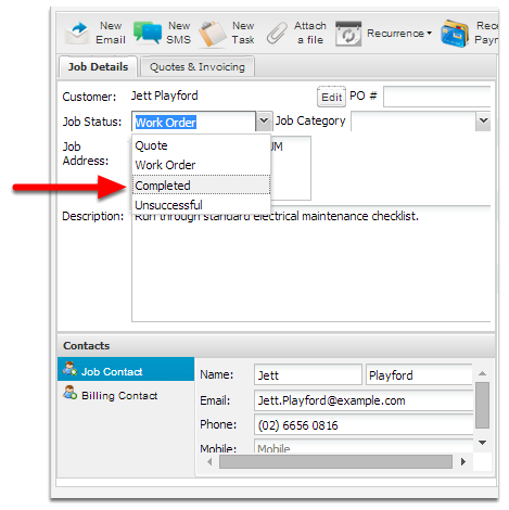 Open the job, and change the job status to Completed