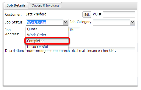 Open the same job again, set the status to Completed