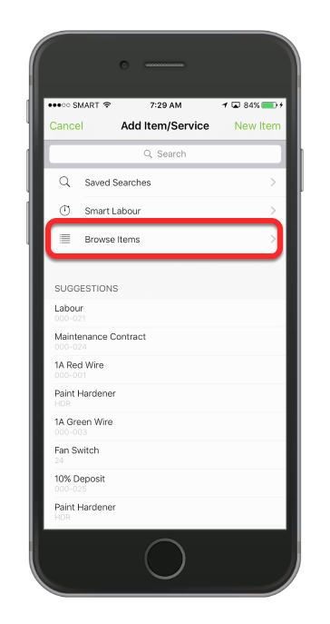 Tap Browse Items