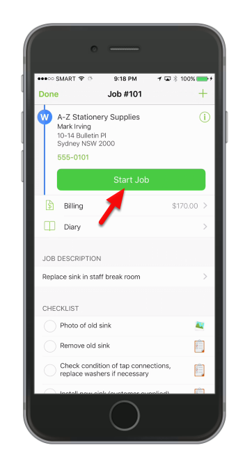 Tap Start Job