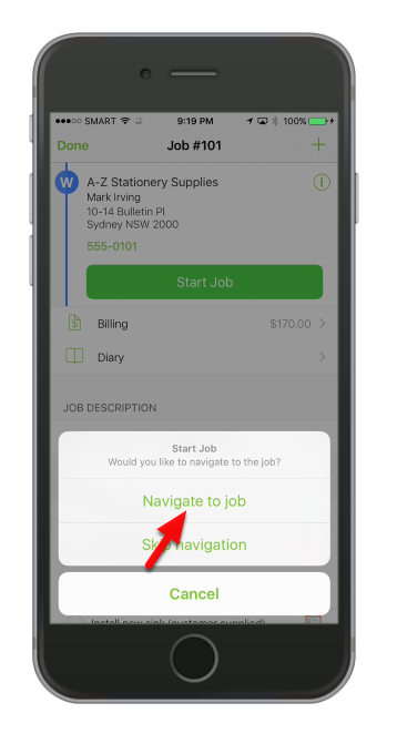 Hit Navigate to job
