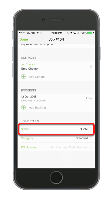 Scroll down inside the job, then under the Job Details tap Status