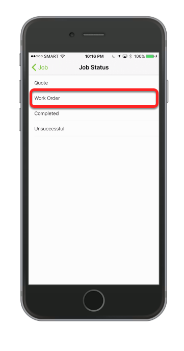 Tap to select a new job status